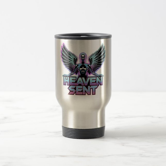 Taza De Viaje Un ángel metálico brillante con alas, diseño Y2K (Centro)