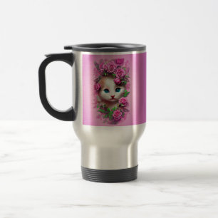 Taza De Viaje Un gatito chic y chabacano con rosas rosas rosas r
