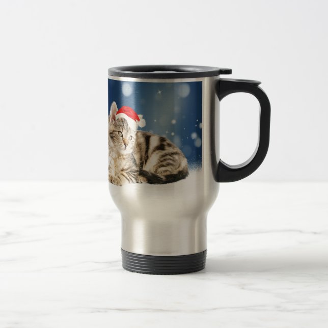 Taza De Viaje Un gato lindo vestido con Navidades de sombrero ro (Derecha)