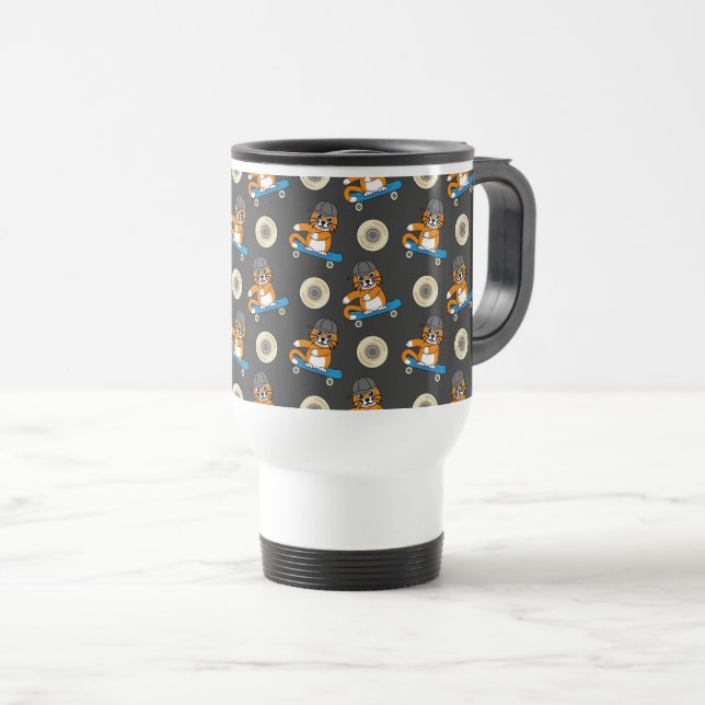 Taza De Viaje Un gato Naranja lindo en un Personalizado de skate (Anverso derecho)