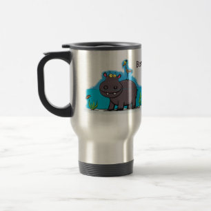 Taza De Viaje Un gracioso hipopótamo con personalizado de pájaro
