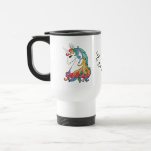 Taza De Viaje Unicornio lindo del arco iris de la acuarela