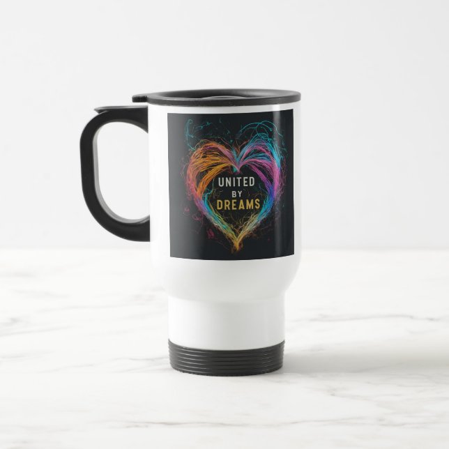 Taza De Viaje "Unidos por sueños" Traje café Mug. (Izquierda)