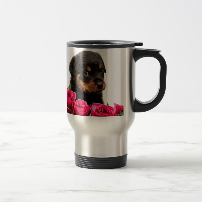 Taza De Viaje Valentine Rosa Rottweiler Puppy (Derecha)
