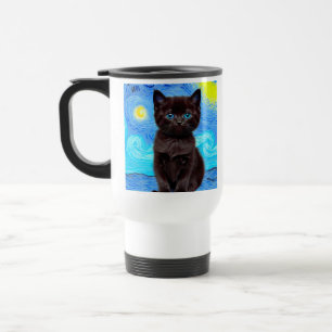 Taza De Viaje Van Gogh Starry Night Black Cat