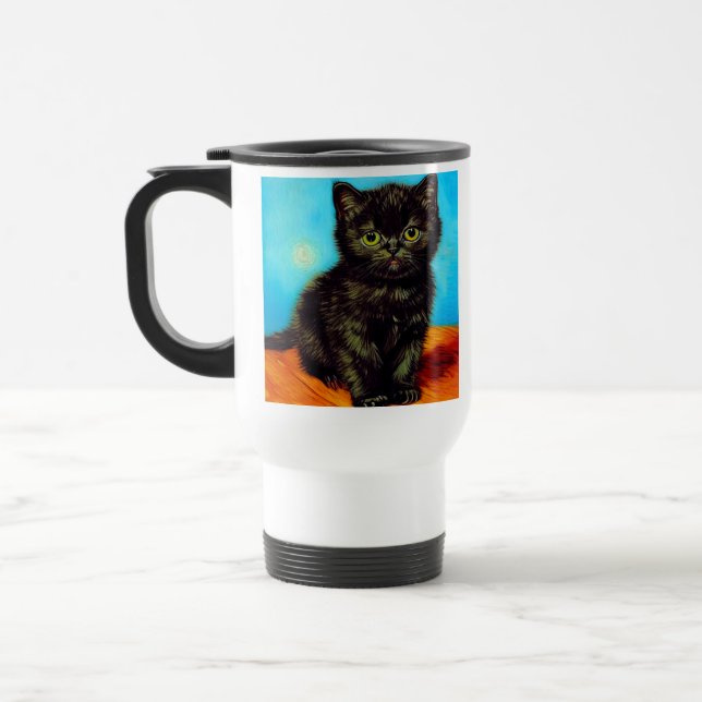 Taza De Viaje Van Gogh Style Pouting Kitten (Izquierda)