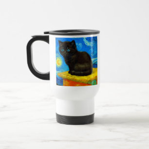Taza De Viaje Van Gogh Style Starry Night Cat