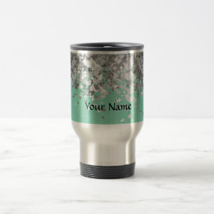 Taza De Viaje Verde de menta pálido y falso purpurina personaliz