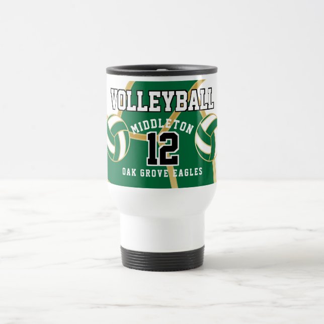 Taza De Viaje Verde y blanco con deporte de voleibol de oro (Centro)