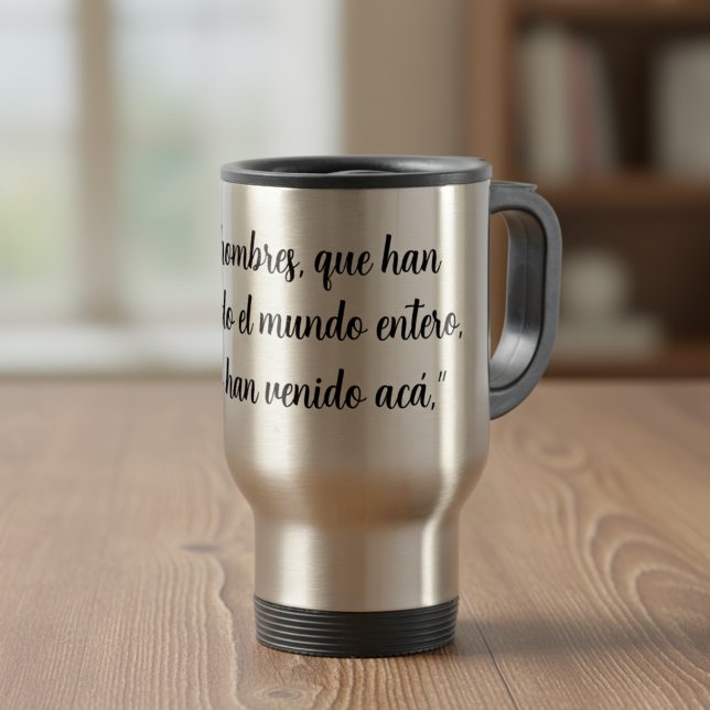 Taza De Viaje Verso de la Biblia española Actos 17 Hechos 17 (Acts 16 Christian message for pastors, travel mug, custom Spanish text Con Jesús en camino)