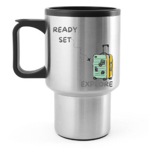 Taza De Viaje Viaje Aventura Listo Set Explorar diseño de maleta