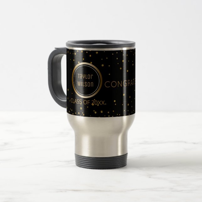 Taza De Viaje Viaje negro de la graduación del confeti el | (Anverso izquierdo)