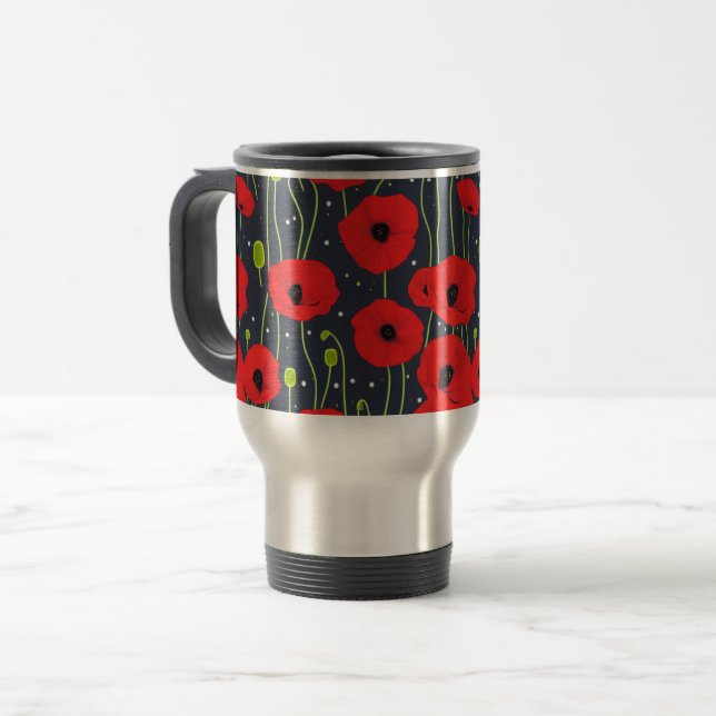 Taza De Viaje Vibrant Modern Red Poppies Pattern Art (Anverso izquierdo)