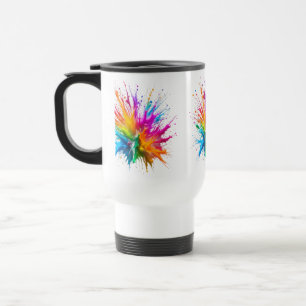 Taza De Viaje Vibrant Rainbow Paint Splatter Explosion