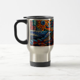 Taza De Viaje Vibrante Resumen del patrón étnico tribal Huichol