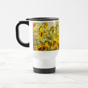 Taza De Viaje Vintage de campo de girasol Floral amarilla