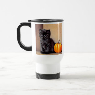 Taza De Viaje Vintage Halloween Black Kitten Ilustracion