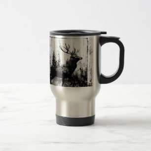 Taza De Viaje Vintage Stag Deer Black White Animal