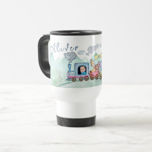 Taza De Viaje Vintage Train Transport Birday Watercolor foto