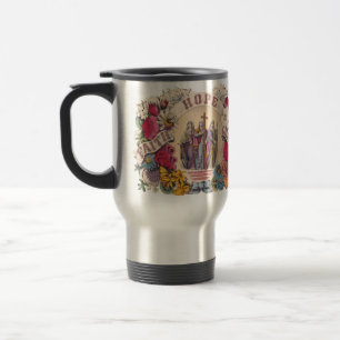 Taza De Viaje Virtudes teologales Fe, Esperanza y Caridad