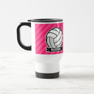 Taza De Viaje Voleibol en franjas rosadas neonesas