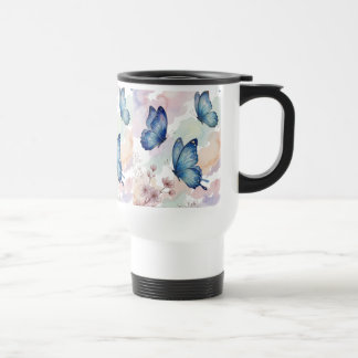 Taza De Viaje Watercolor Blue Butterflies Mug Design – Elegant 