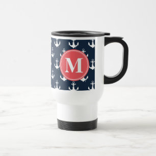 Taza De Viaje Watermelon Monogrammed Navy Blue Anchor Pattern