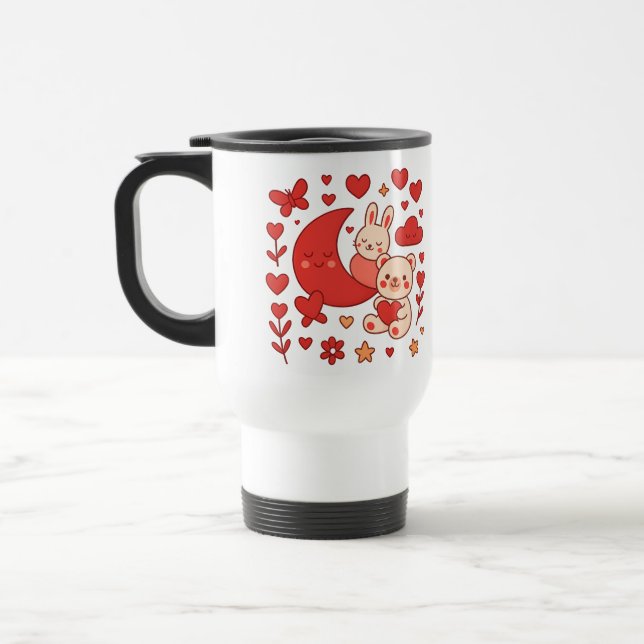 Taza De Viaje Whimsical Bunny and Bear Moon Heart Travel Mug (Izquierda)