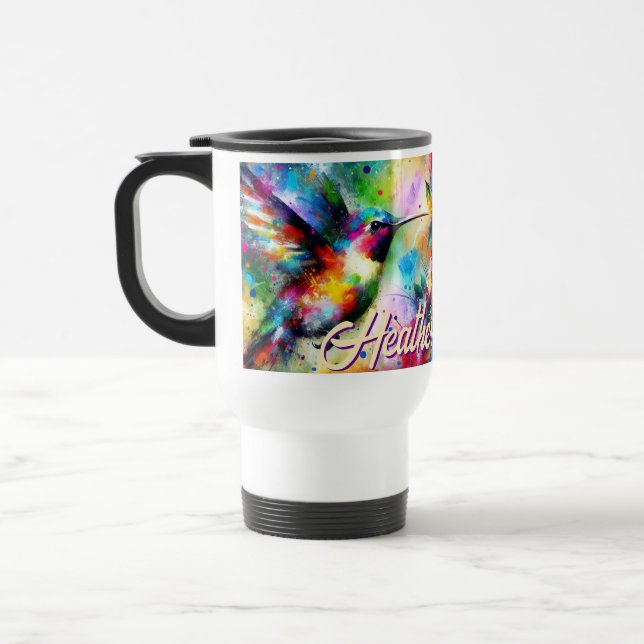Taza De Viaje Whimsical Colorous Hummingbird Bird Personalizado (Izquierda)