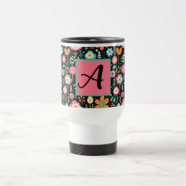Taza De Viaje Whimsical Flower Patch on Black Mug