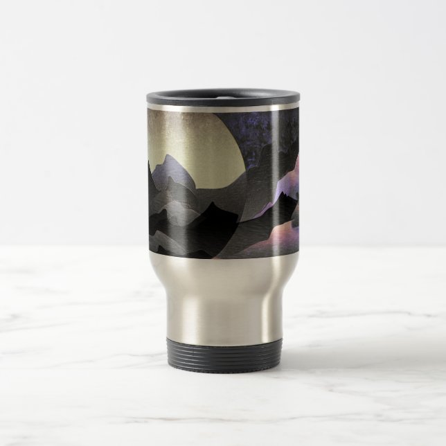 Taza De Viaje Whimsical Moon and Mountains Abstract Art (Centro)