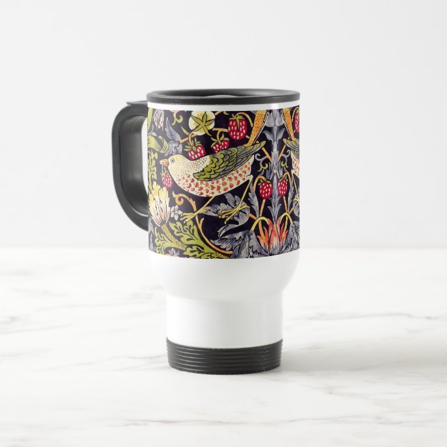 Taza De Viaje William Morris Strawberry Thief Floral Art Nouveau (Anverso izquierdo)