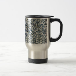 Taza De Viaje William Morris Vintage Floral Patrón azul Blanco