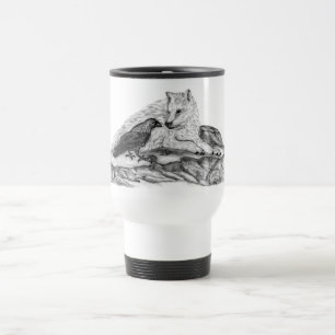 Taza De Viaje Wolf and Raven - Diseño en blanco y negro