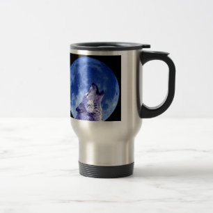 Taza De Viaje Wolf Howling en Moon Travel Mugs