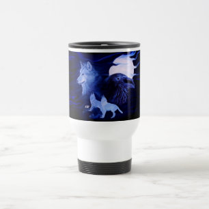 Taza De Viaje Wolf y Raven con luna llena
