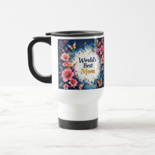 Taza De Viaje World's Best MOM Flowers Butterfly