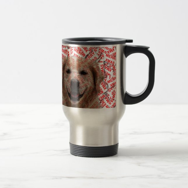 Taza De Viaje Xmas Sonriendo Perro recuperador de oro (Derecha)