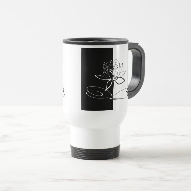 Taza De Viaje Yin Yang Black White Lotus Blossom (Anverso derecho)