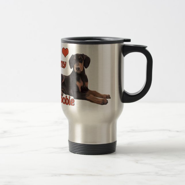 Taza De Viaje Yo corazón a mi doberman (Derecha)
