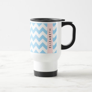 Taza De Viaje Zigzag Azul, Chevron Azul, Patrón De Ondas, Su Nom