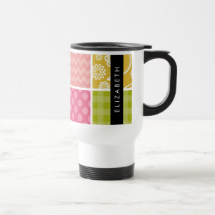 Taza De Viaje Zigzag, Chevron, Polka Dots, Gingham, Su Nombre