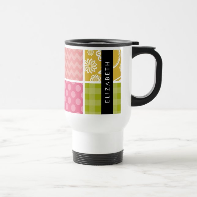 Taza De Viaje Zigzag, Chevron, Polka Dots, Gingham, Su Nombre (Derecha)