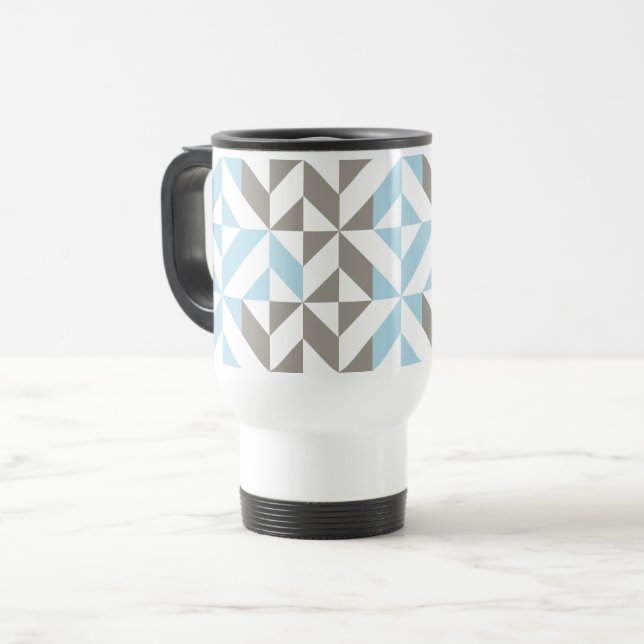 Taza De Viaje ZigZag geométrico azul y plata (Anverso izquierdo)