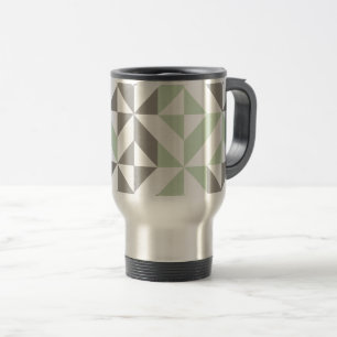 Taza De Viaje ZigZag geométrico verde sabio y plateado