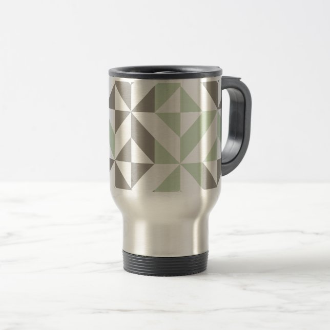 Taza De Viaje ZigZag geométrico verde sabio y plateado (Anverso derecho)