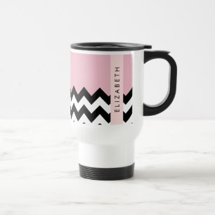Taza De Viaje Zigzag negro y blanco, chevron, rosado, tu nombre