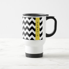 Taza De Viaje Zigzag negro y blanco, patrón de cheurón, nombre
