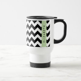 Taza De Viaje Zigzag negro y blanco, patrón de cheurón, nombre