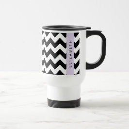 Taza De Viaje Zigzag negro y blanco, patrón de cheurón, nombre